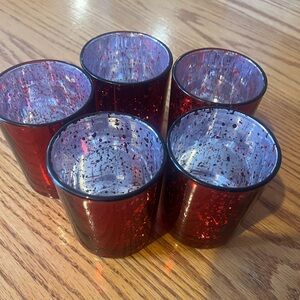 Crimson Glass 5 Votive Candle Holders Set